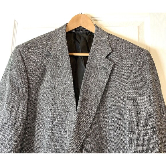 VTG Barrington Mens Blazer Sport Coat Jacket 44L 100% Silk Black/White Tweed